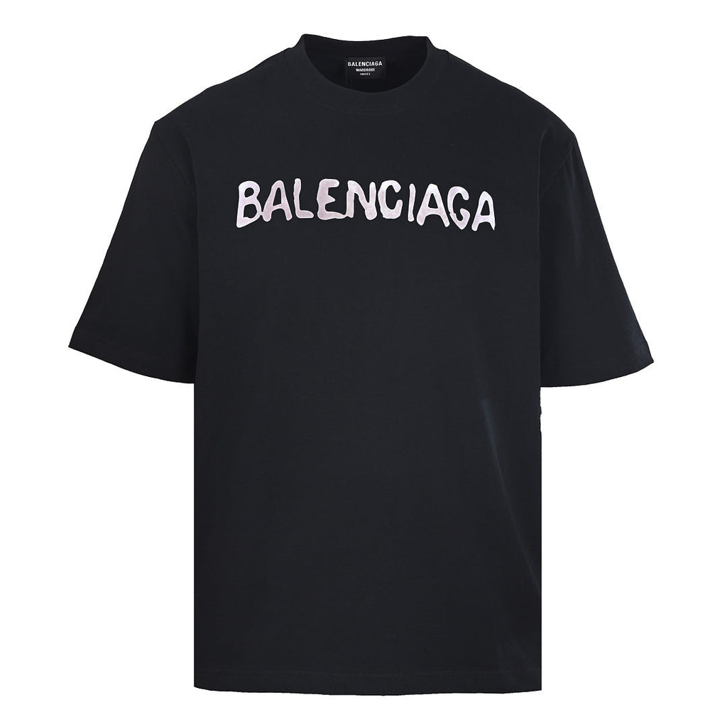 BALENCIAGA Distressed Double-B & Bitcoin Print Short-Sleeve T-Shirt