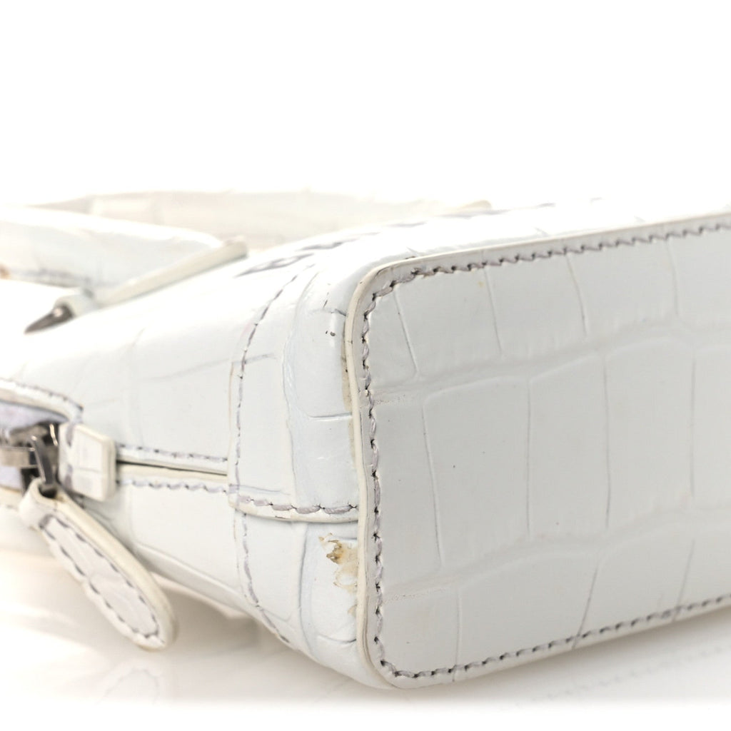 Calfskin Logo Crocodile Embossed Mini Ville Top Handle Bag White Black