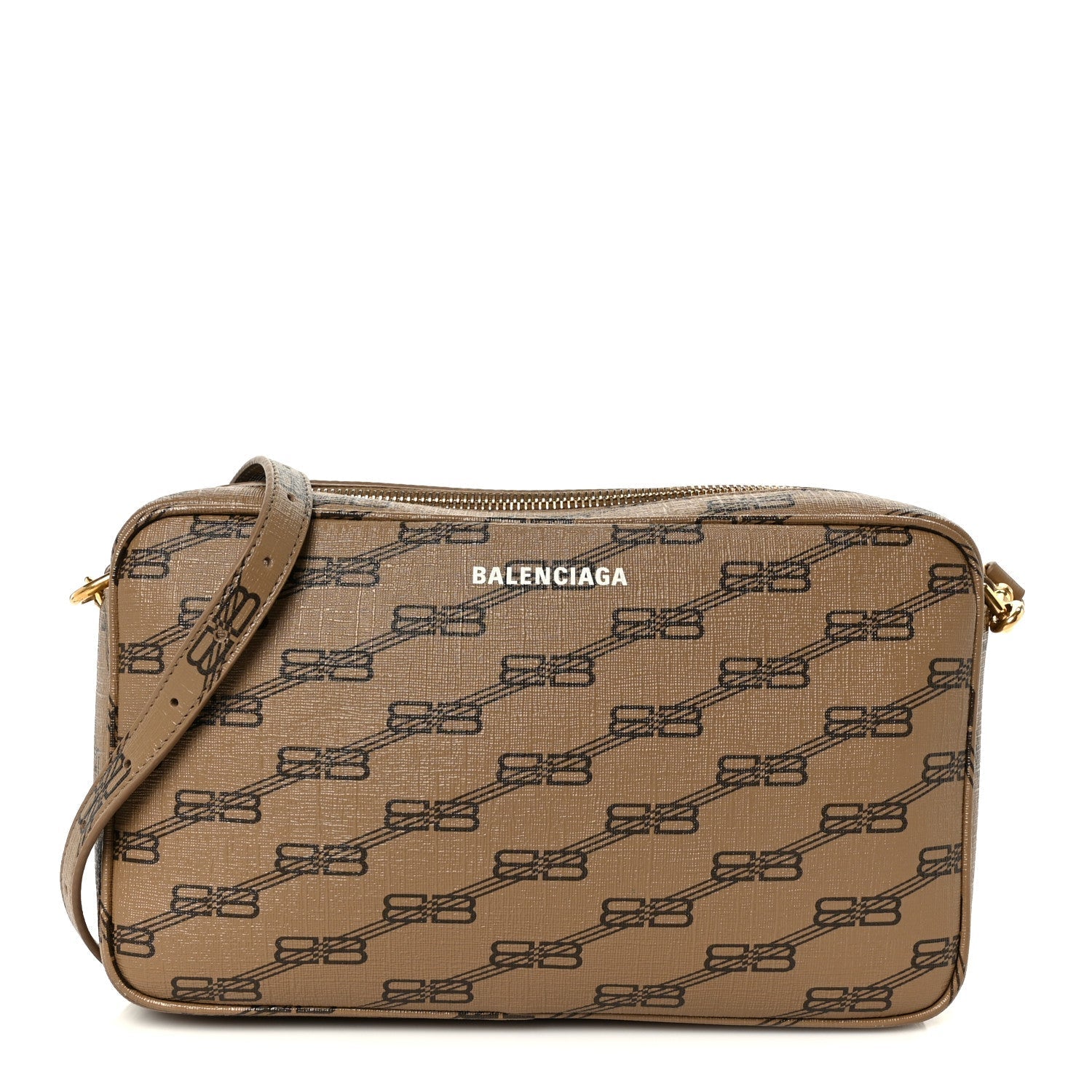 Coated Canvas BB Monogram Medium Signature Camera Bag Beige Brown