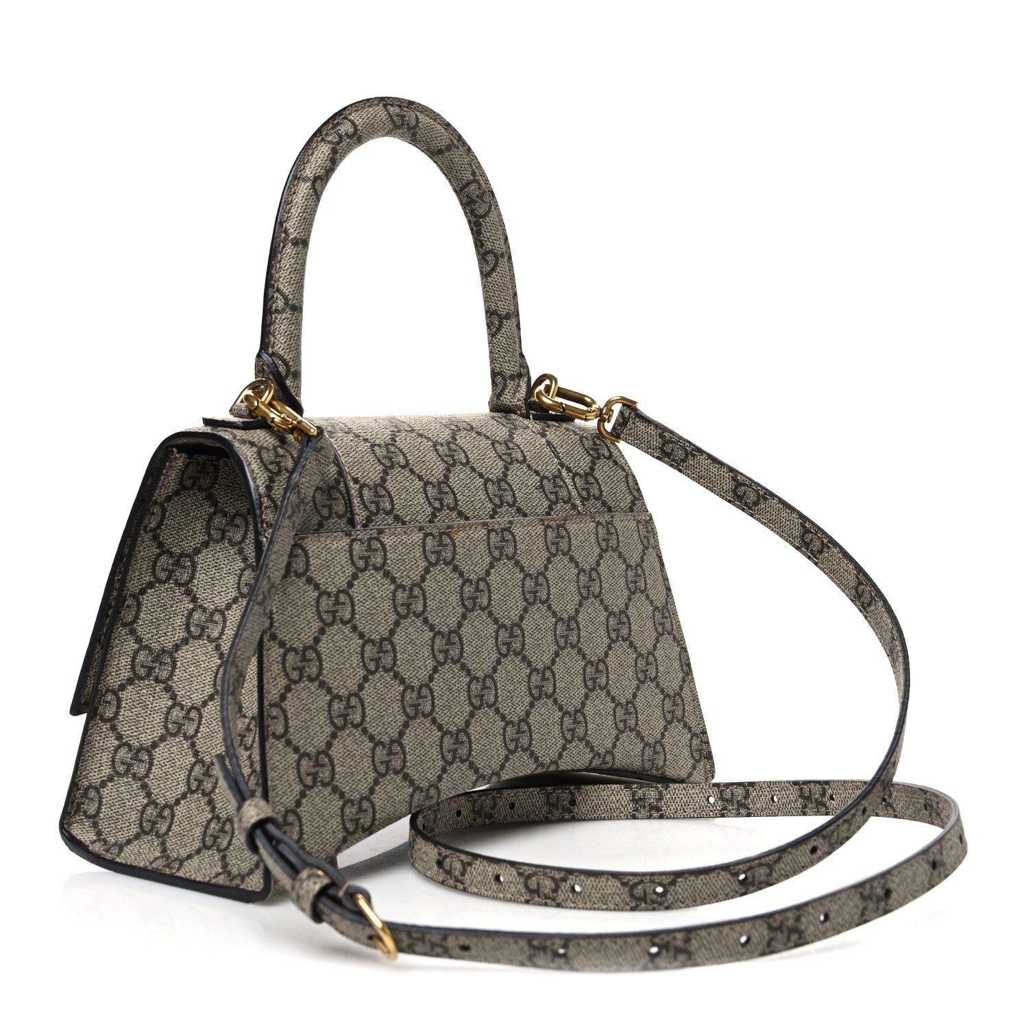 X GUCCI GG Supreme Monogram Small Hourglass Top Handle Bag Beige Ebony