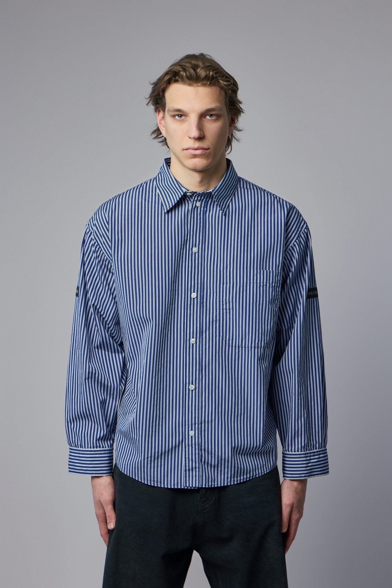 Oversized Shirt Navy White Stripes