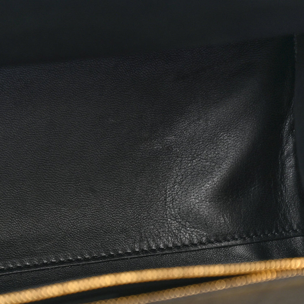 Used Calfskin Money Top Handle Handbag Black