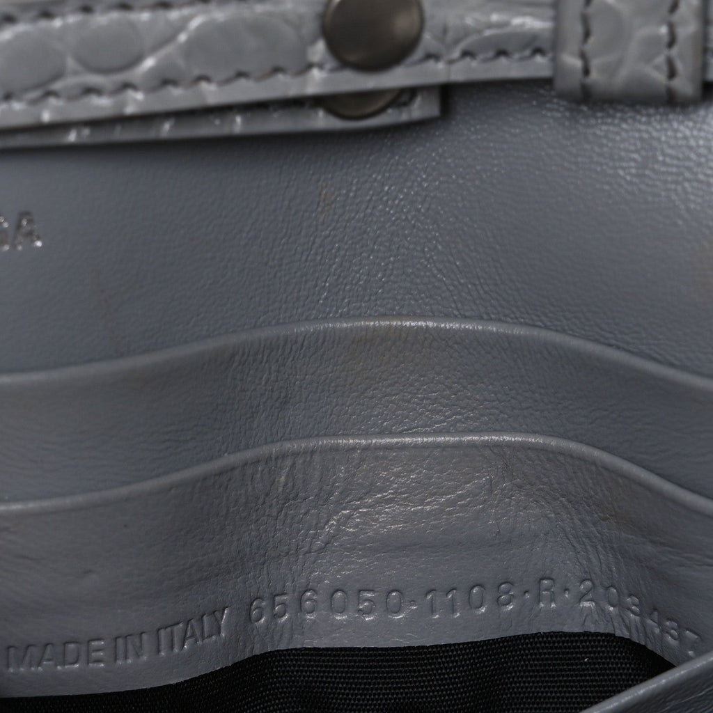 Shiny Calfskin Crocodile Embossed Hourglass Chain Bag Balenciaga Steel Grey