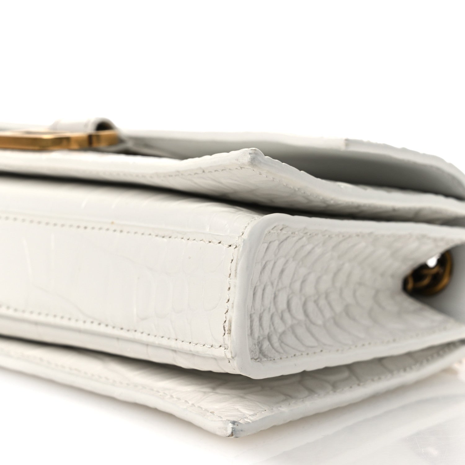 Calfskin Crocodile Embossed Small Crush Chain Bag White