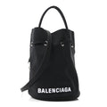 Recycled Sport Nylon Logo Embroidered Wheel Drawstring Bucket Bag Black White