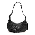 Extra Supple Calfskin Crocodile Embossed Monochrome Small Le Cagole Shoulder Bag Black