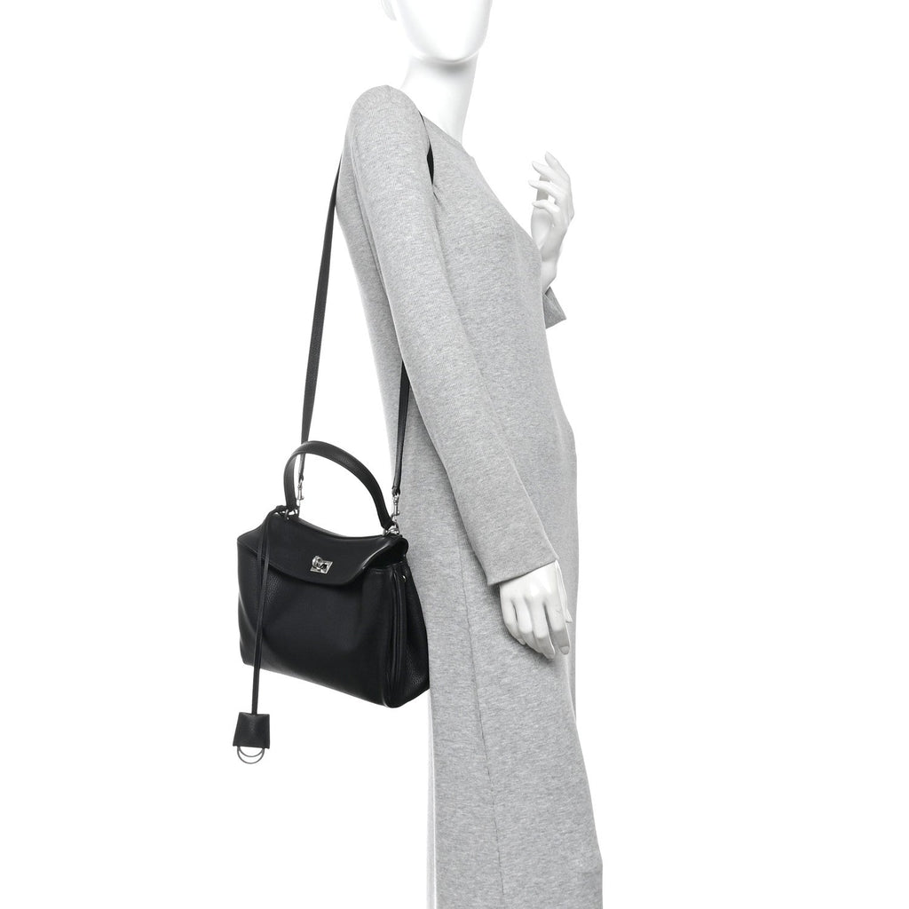 Grained Calfskin Small Rodeo Top Handle Handbag Black
