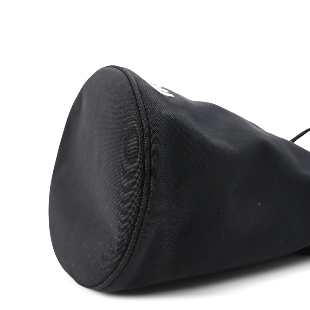 Recycled Sport Nylon Logo Embroidered Wheel Drawstring Bucket Bag Black White