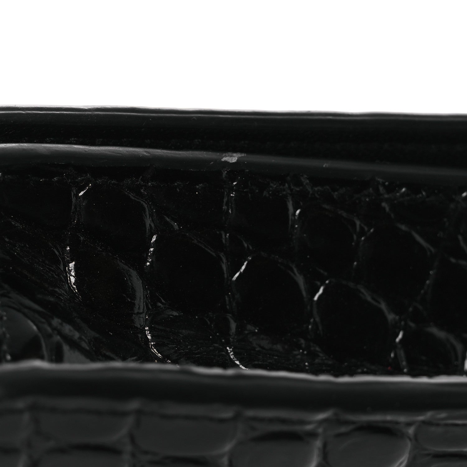 Shiny Calfskin Logo Crocodile Embossed Ville Wallet on Chain Black