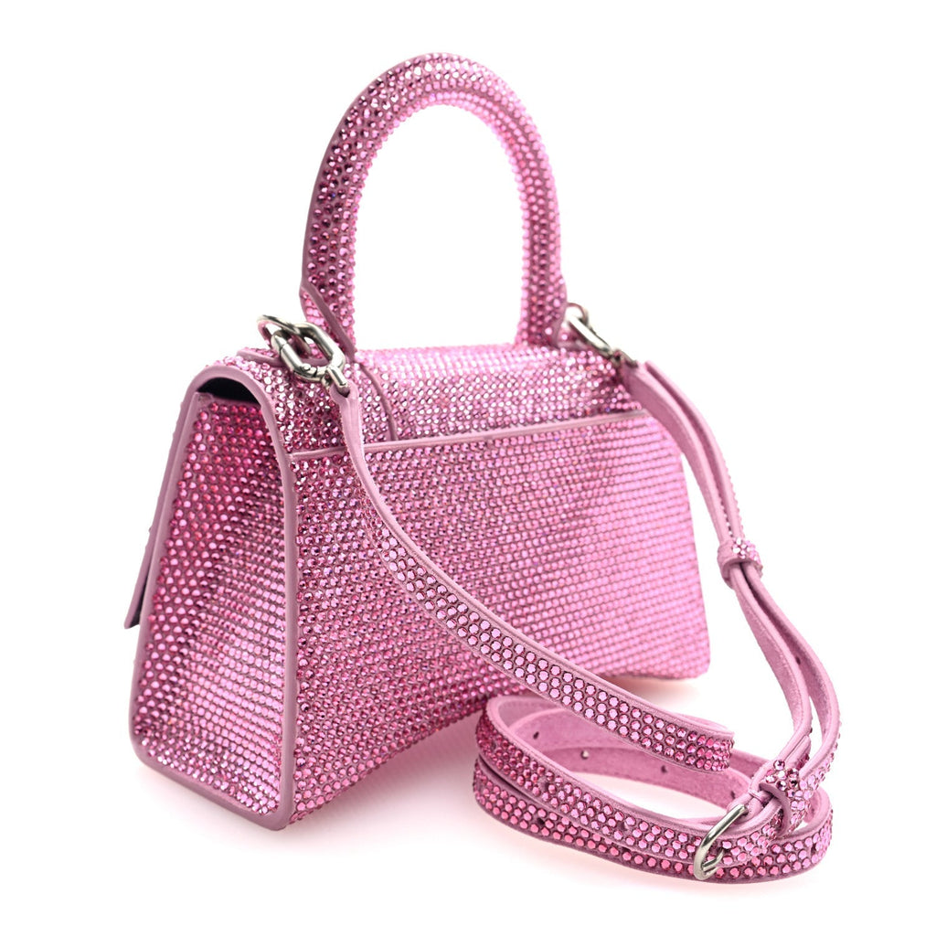 Strass Suede Hourglass Top Handle Bag XS Pink