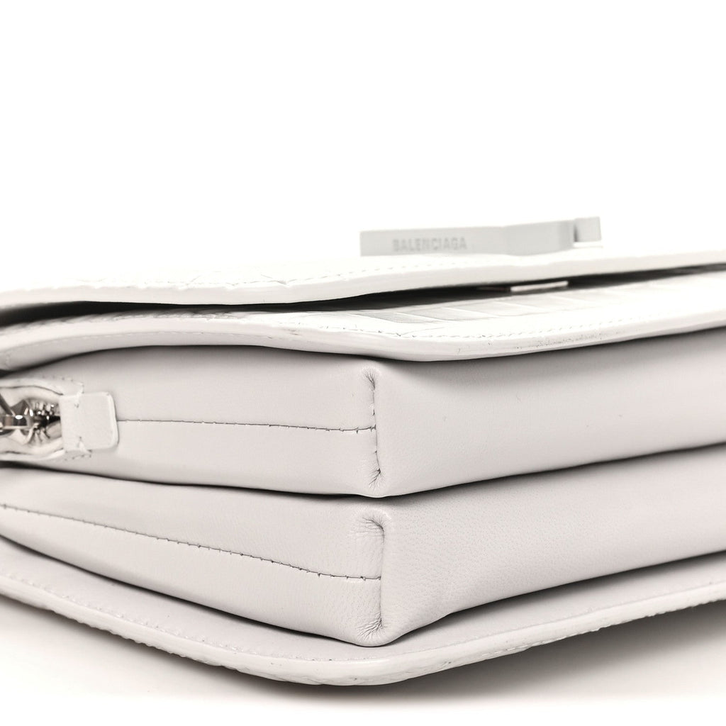 Shiny Calfskin Crocodile Embossed Small B Bag White