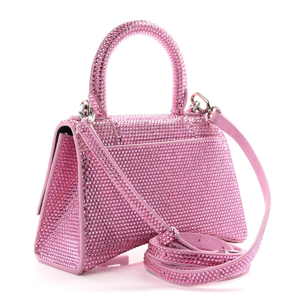 Strass Suede Hourglass Top Handle Bag XS Pink
