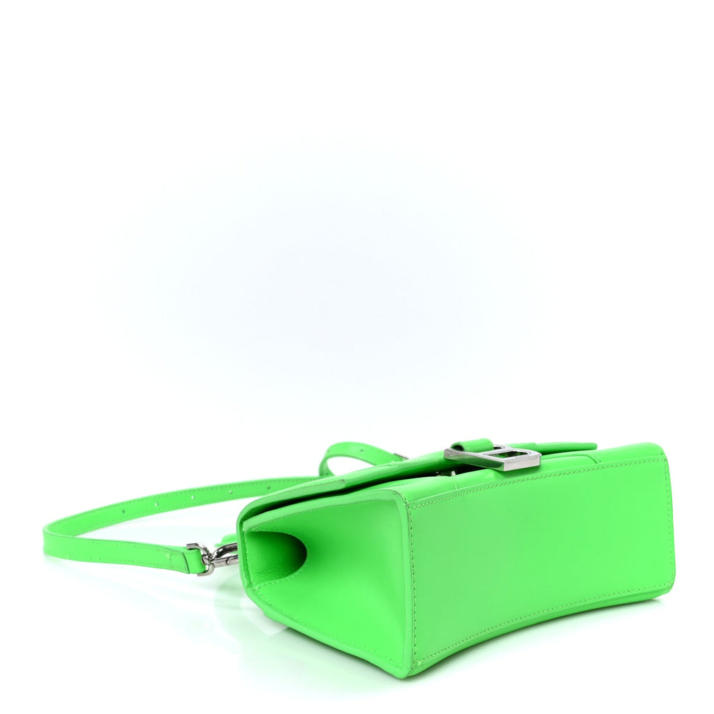 Shiny Box Calfskin Hourglass Top Handle Bag XS Fluo Green