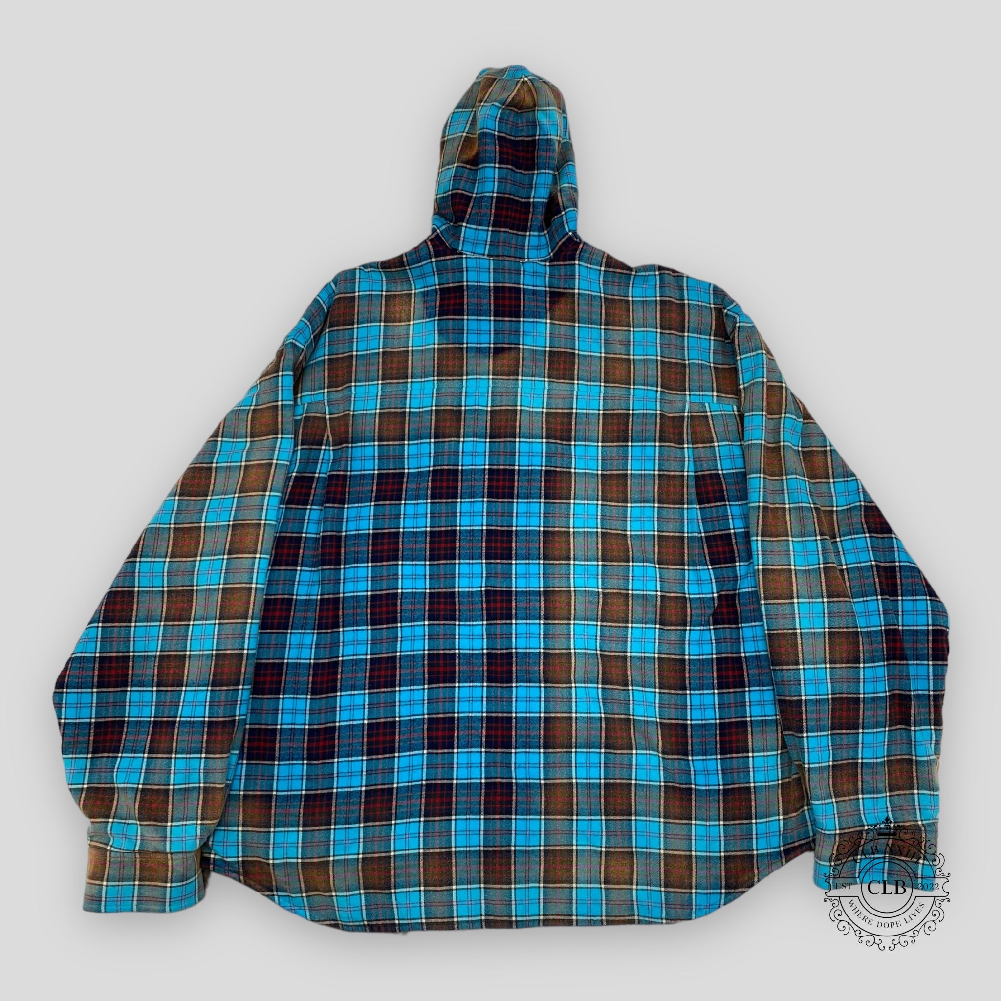BALENCIAGA BLEACHED PLAID HOODED FLANNEL - BLUE Men Shirt