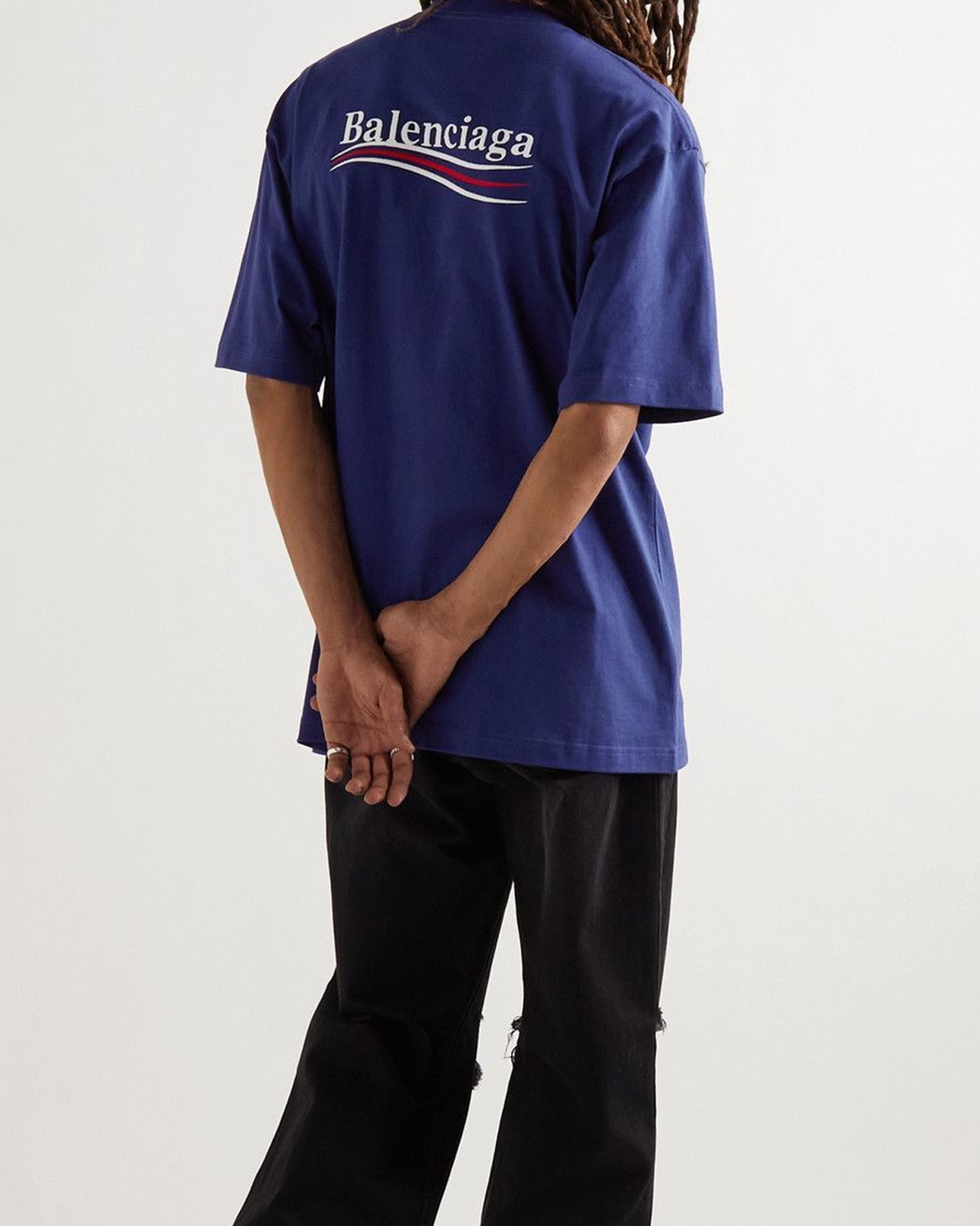 Balenciaga Political Campaign Embroidered Logo T-Shirt in Blue