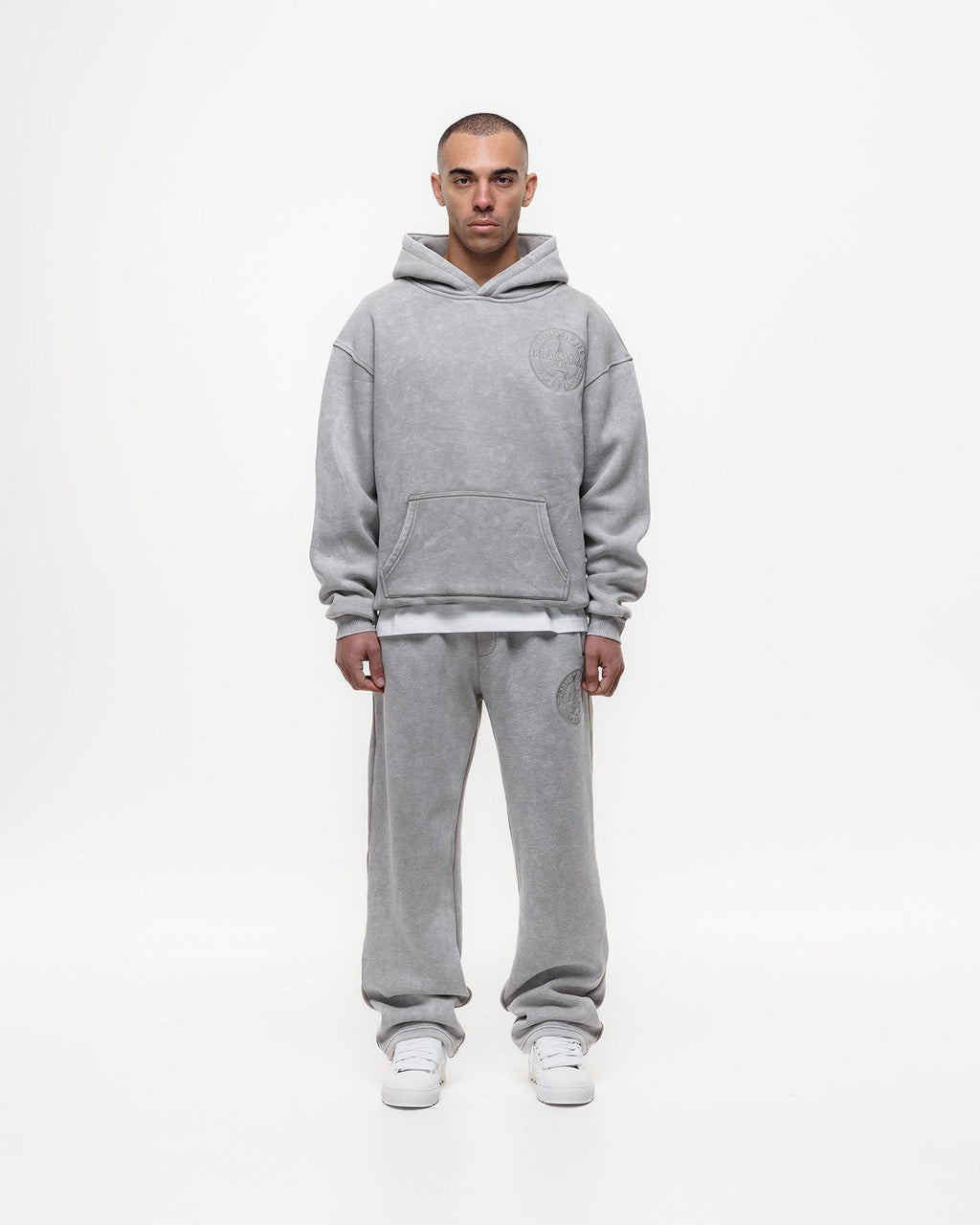 Magiri Embroidered Acid Wash Hoodie in Washed Oatmeal