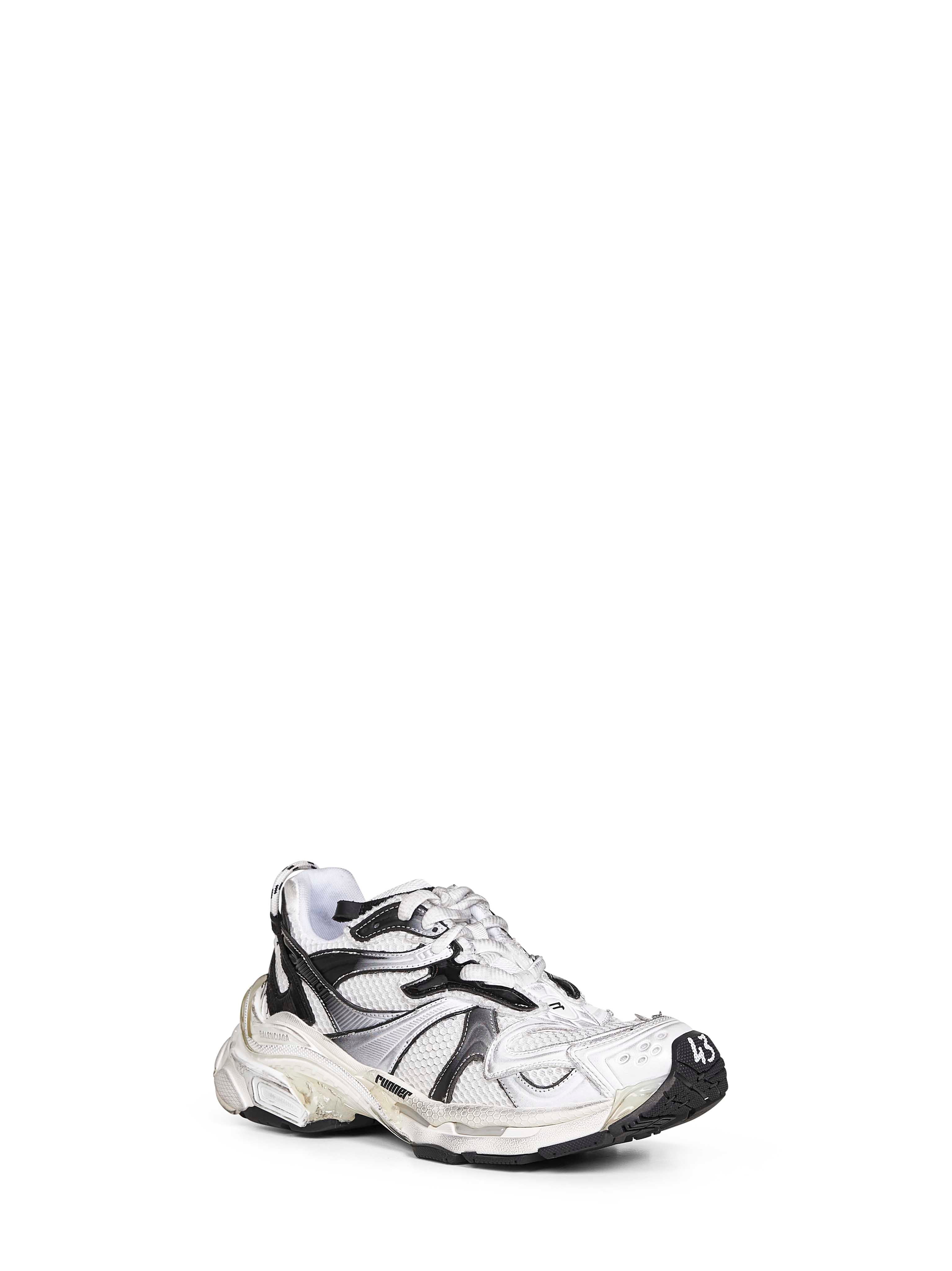 Balenciaga Men White And Black Mesh And Nylon Runner Sneakers